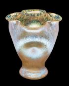 A Loetz yellow Papillon vase: of dimpled trumpet shaped form with quadrilobed rim, circa 1900,