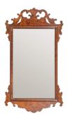 A walnut framed rectangular wall mirror in George I style, late 19th century,