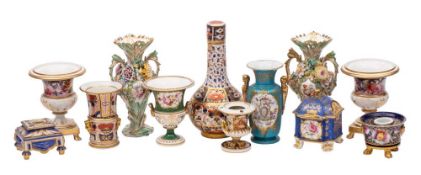 A mixed lot of 19th century English and Continental porcelain: including a pair of Minton flower