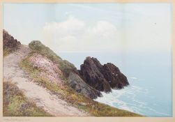 Frederick John Widgery [1861-1942]- Headland Rocks, Newquay, Cornwall,:- signed, gouache,