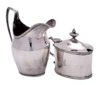 A George III silver mustard pot and cover, maker John Schofield, London, no date letter: crested,