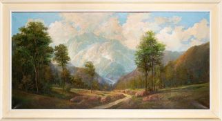 G. Bonacina [20th Century]- Passage through the Alps,:- signed, oil on canvas, 59 x 121cm.
