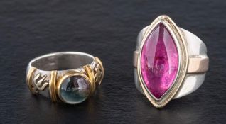 Two cabochon-cut tourmaline rings,