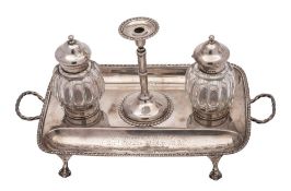 A George III and later silver pen and ink stand, maker Francis Crump, London,