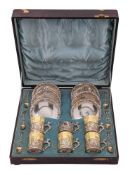 A late Victorian Staffordshire porcelain and silver mounted part coffee service,