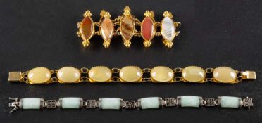 Three gemset bracelets,: including a jade bracelet, stamped '925', weight ca. 13.