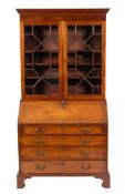 A George III mahogany and glazed bureau bookcase, late 18th century,