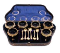 A set of six Victorian silver gilt table salts, maker Martin, Hall & Co, Sheffield,