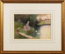 Thomas Mackay [1851-1920]- Feeding the ducks,:- signed bottom left watercolour, 14.5 x 22cm.