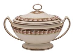 A Herculaneum creamware oval two-handled tureen and cover and a large creamware serving dish: the