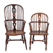 A George III elm and yew Windsor elbow chair, last quarter 18th century,