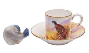 A Royal Worcester Connoisseur Collection coffee can and saucer and a Copenhagen porcelain study of