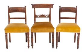 A harlequin group of six Regency mahogany and upholstered dining chairs, early 19th century,