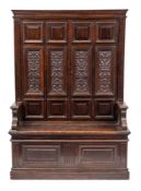 A Victorian oak bacon settle, circa 1875,
