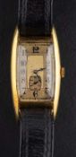 An Art Deco wristwatch,: the square silvered dial with Arabic numerals,