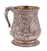 A George II silver mug, maker possibly JJ, London, 1740: initialled, of baluster form,