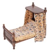 An oak doll's half tester bed in 17th century style, circa 1900,