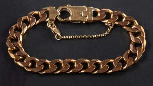 A bi-colour, flattened, curb-link bracelet,: stamped '375', length ca. 20.5cm, total weight ca. 38.