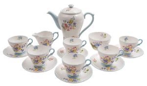 A Shelley porcelain Henley shape part coffee service: in the Wild Flowers pattern comprising a