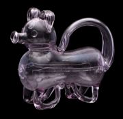 An unusual early 20th century glass 'gin-pig' decanter: of amethyst tinted colour,