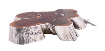 An Elizabeth II Brittania standard silver mounted burr wood desk ornament, maker C U, London,