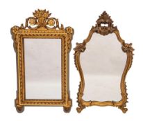 Two carved and giltwood framed wall mirrors, 20th century,: one with rectangular plate,