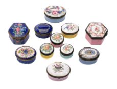A group of eleven late 18th/early 19th century enamel patch and snuff boxes: the covers decorated