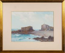 Frederick John Widgery [1861-1942]- A Cornish beach,:- signed, gouache, 25 x 35cm.