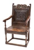 A Charles I oak wainscot chair, second quarter 17th century,