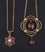 Two gemset and seedpearl pendants,