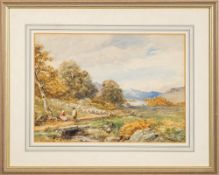 David Bates [1840-1921]- Shepherd in an upland valley,:- signed and dated 1908 watercolour,