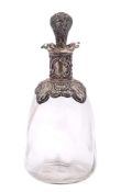 An Edward VII clear glass and silver mounted decanter and stopper, maker W J Myatt & Co, Birmingham,