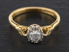 An 18ct gold, round, brilliant-cut, diamond single-stone ring,: estimated diamond weight ca. 0.