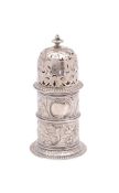 A Continental silver sugar castor of lighthouse type, stamped marks,