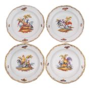 A set of five Meissen plates: outside decorated with central ornithological landscape vignettes,