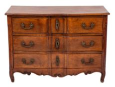 A Louis XV chestnut serpentine front commode, third quarter 18th century,