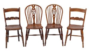 A pair of late George III ash and elm spindle back side chairs, early 19th century,