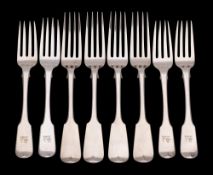 Four William IV provincial silver Fiddle pattern dessert forks, maker Thomas Byne, Exeter,