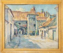 Rowley Smart [1887-1934]- The Court Yard, Moret-sur-Loing,:- signed, oil on board, 59 x 72cm.