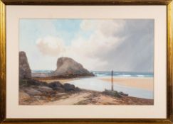 Frederick John Widgery [1861-1942]- Coastal scene, low tide with storm rolling in signed,