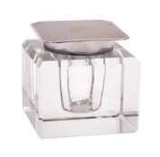 A George V clear glass and silver mounted inkwell, maker William Neale & Son Ltd, Birmingham,