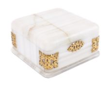 A Victorian onyx and brass mounted jewellery box: of square outline,