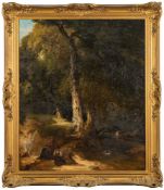 Fredrick Richard Lee [1798-1879] Wooded landscape; rustic figures,