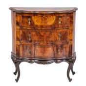 A walnut and crossbanded serpentine front commode in Dutch 18th century taste, early 20th century,