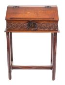 An oak bible box on stand, elements late 17th century and later,