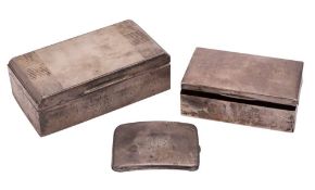 A George V silver cigarette box, maker Walker & Hall, Sheffield, 1954: inscribed,