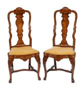 A pair of Dutch walnut, oak and marquetry side chairs, late 18th / early 19th century,