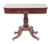 A George IV rosewood and brass marquetry card table, circa 1825,