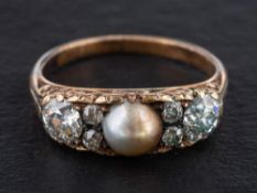 An early 20th century, gold, mabe pearl and old-cut diamond ring,