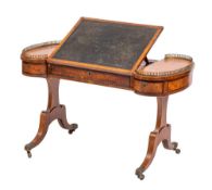 A George IV oak and burr oak writing or draughtsman's table, circa 1825,